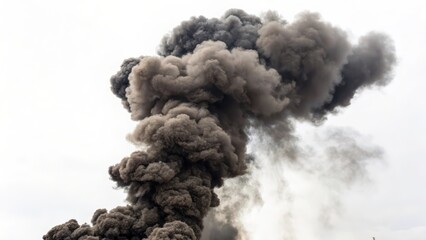 Dark Smoke Plume on White Background