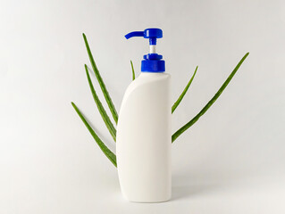 Aloe Vera with White Bottle Pump Dispenser on White Background
