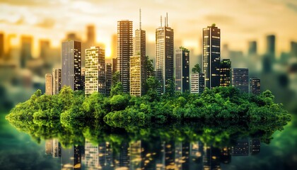 Naklejka premium Futuristic city grid showcasing smart technology for eco urban planning, interconnected buildings and vehicles, energy monitoring, sustainability, and efficient infrastructure