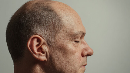 Obraz premium Side profile of a middle-aged man with thinning hair