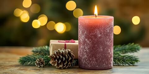 Cozy Christmas Candle - Festive Holiday Atmosphere with Fir Branches