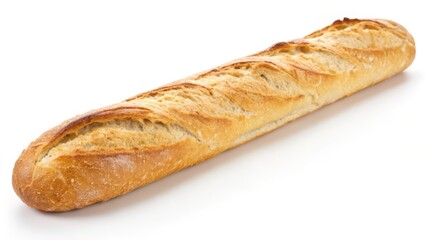 Single baguette on white background