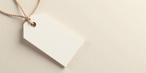 Blank off-white tag with natural fiber twine, ideal for crafting, product labeling, or design projects.