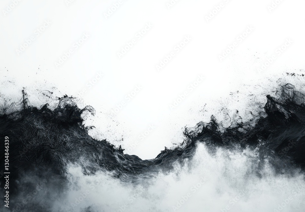 Poster dark and luminous ocean waves surging in dynamic motion with abstract texture and contrasting light 
