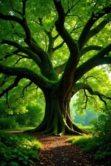 Fototapeta premium Ancient Angel Oak, sprawling branches, lush canopy, landscape, botany, green