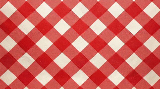 Classic red and white checkered tablecloth pattern ideal for dining settings.