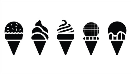 Ice Cream Cone Icons Set . Frozen Dessert, Soft Serve, Gelato, Sweet Treat Vector.
