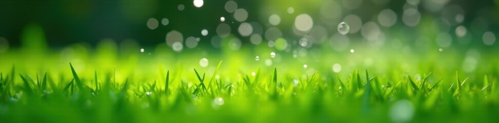 Obraz premium Close-up view of water droplets from sprinkler on grass, close-up, outdoor