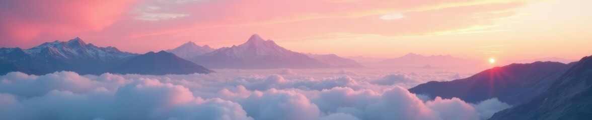 Fototapeta premium Soft pink hues fade into creamy whites as sunset clouds drift across the Thessalian Mountains, landscapesunrise, naturalwonder, clouds