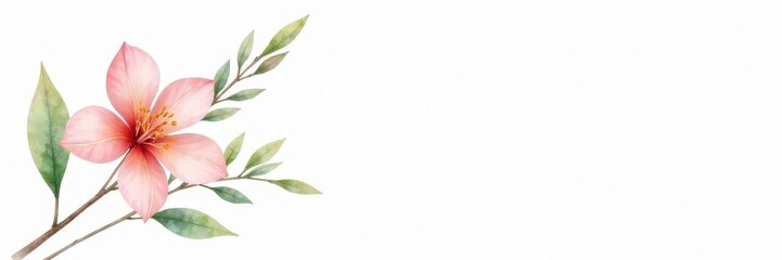 Fototapeta premium Delicate watercolor boho bloom, long olive stem, pure white backdrop, nature, vintage, white