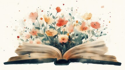 Watercolor Book with Blooming Flowers
