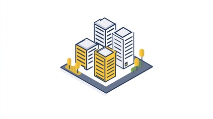 Isometric city skyline, buildings, urban landscape, illustration, digital art, background design, business concept