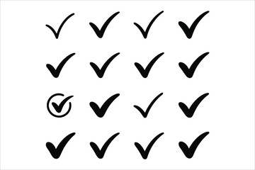 Hand Drawn Checkmark Icon Set. Tick Marks, Approval, Validation, To-Do List Vector. 