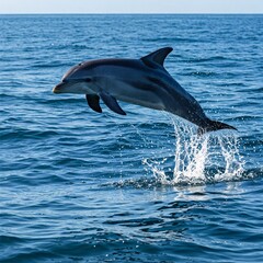 Fototapeta premium Dolphin Leaping Out of the Ocean with Splashing Water, Marine Wildlife Photography