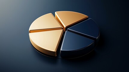 Stylish pie chart design with golden and dark segments on a sleek background.