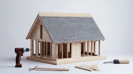 Wooden house model under construction