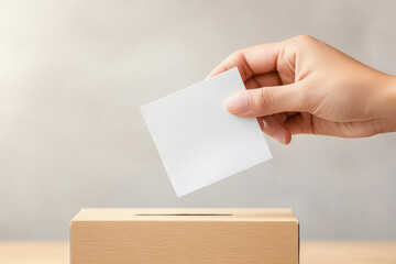 Obraz premium a hand carefully placing a ballot into a sleek, modern ballot box with no visible decorations