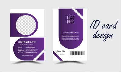 Fototapeta premium Modern Identity Card With Gradient Purple Navy Blue. Simple purple employee id card design template with editable text.
