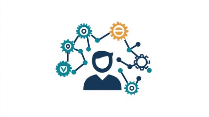 Abstract human connection with gears, innovation, and technology