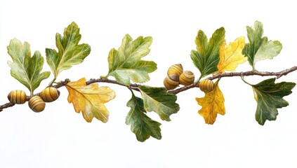 Autumn oak branch with acorns