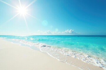 Obraz premium Smooth, white sand, clear turquoise water, bright sun, summer, turquoise, white