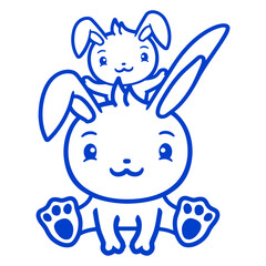 2 Rabbits Dad Mom Child Mother Sitting On Each Fun Design Lover Art Vector Illustration Card T-Shirt Poster Sticker Graphic Print Decorative Drawing Isolated Logo Decoration Symbol Creative Cool Style