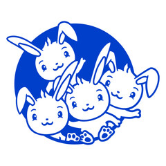 4 Rabbit Friends Team Crew Hole Four Cool Siblings Design Lover Art Vector Illustration Card T-Shirt Poster Sticker Graphic Print Decorative Drawing Isolated Logo Decoration Symbol Creative Cool Style
