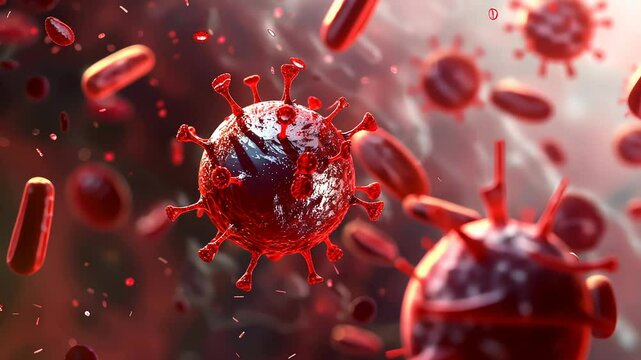 bunch of viruses are floating in the air. The viruses are brown and have a fuzzy appearance, Group of virus cells. 3D illustration, Coronavirus cells