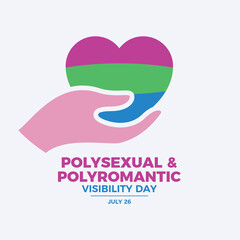 Polysexual and Polyromantic Visibility Day poster vector illustration. Hand giving heart icon. LGBTQIA polysexual love symbol. Template for background, banner, card. 26 July. Important day