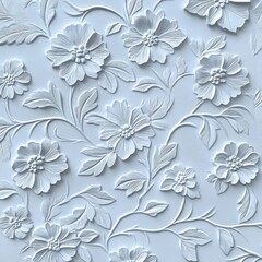 Elegant Floral Relief Design on Light Blue Textured Background