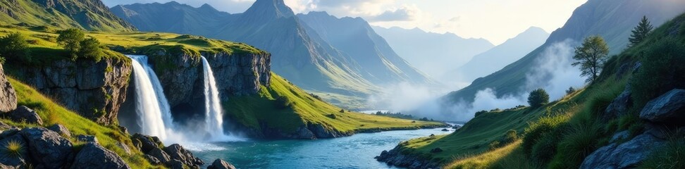 Fototapeta premium Zigaurre mountain range with waterfalls and streams, Zigaurre, scenery