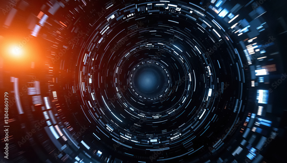 Poster futuristic circular tunnel with digital elements sense of depth and technological advancement