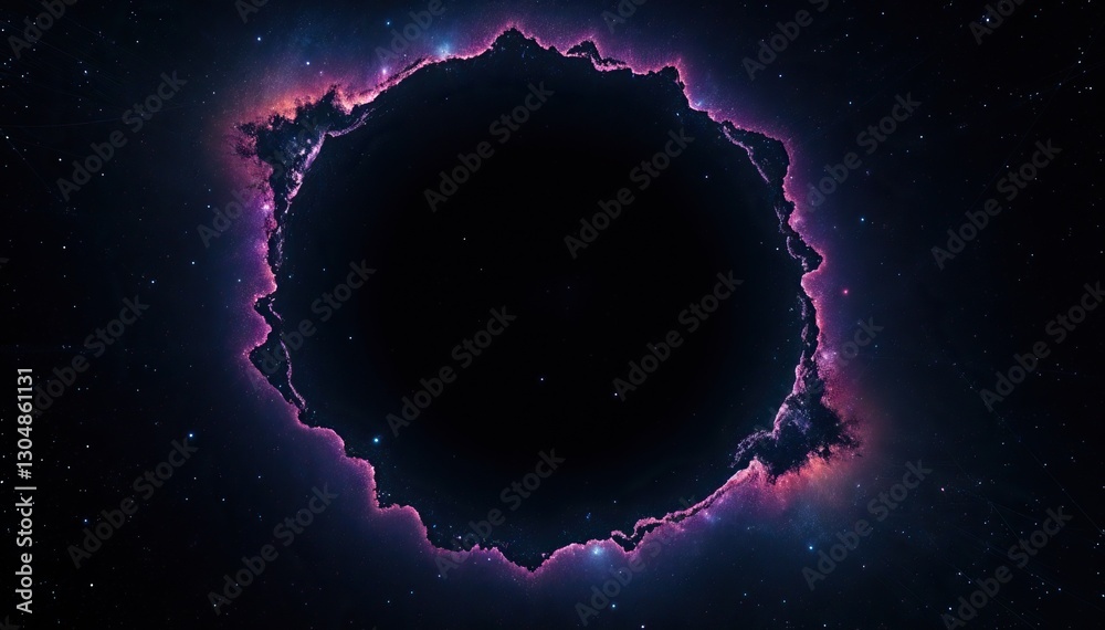 Poster nebula of colorful stardust forms glowing ring around area of dark space like cosmic eye