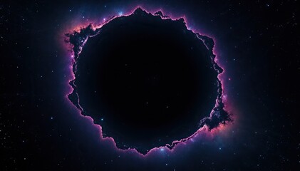 nebula of colorful stardust forms glowing ring around area of dark space like cosmic eye
