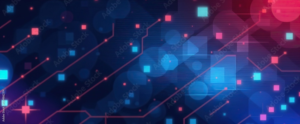 Poster digital network of light trails and geometric shapes futuristic interconnected technology pattern