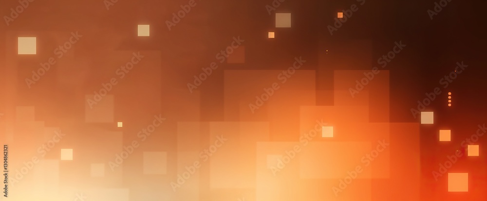 Poster Abstract background with warm tones featuring glowing squares and geometric shapes modern design