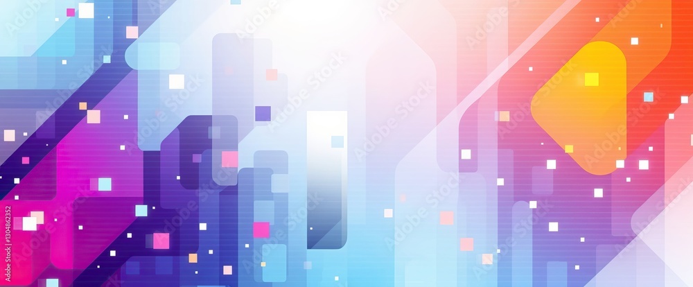 Poster Vibrant geometric abstraction with translucent shapes squares and diagonal lines dynamic composition