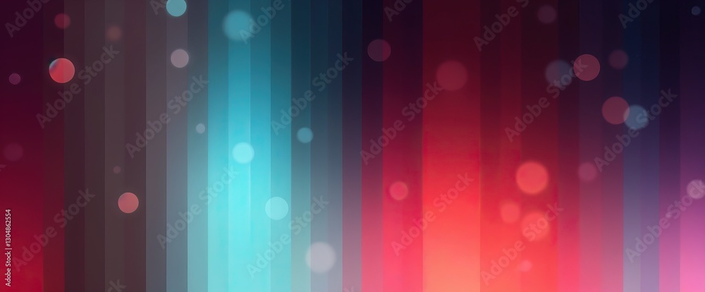 Poster abstract design with vertical stripes of red blue and purple accented by bokeh lights