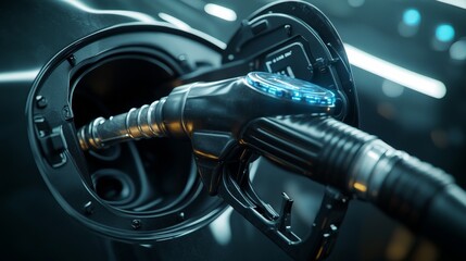 Refueling Car with Fuel Pump at Gas Station