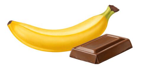 "Fresh Banana and Chocolate Pieces Isolated on Transparent Background"
"Realistic Banana and Chocolate Combination PNG for Digital Use"