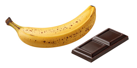 "Fresh Banana and Chocolate Pieces Isolated on Transparent Background"
"Realistic Banana and Chocolate Combination PNG for Digital Use"