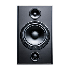 Fototapeta premium Sound Amplified: Close-up shot of a sleek, modern black speaker, showcasing its intricate design and powerful components