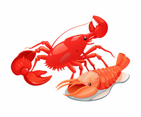 Vibrant Illustration of Two Red Crayfish or Lobsters