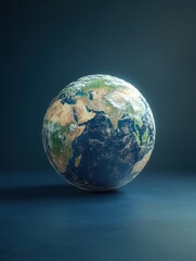 Fototapeta premium Dramatic Earth Globe Render with Realistic Texture and Lighting on Dark Background for Global Awareness