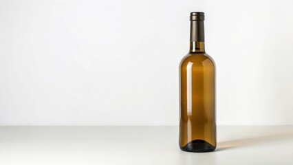 Amber Glass Wine Bottle on White Background