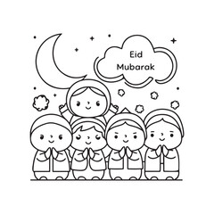 Naklejka premium Elegant Eid Mubarak Line Art Islamic Calligraphy & Festive Design