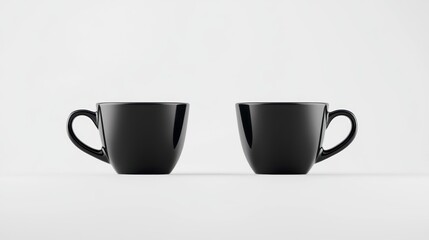 Obraz premium two sleek black ceramic cups stand in harmonious symmetry against a stark white backdrop creating a minimalist and elegant composition