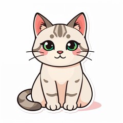 Cute Kitten Illustration: Adorable cartoon kitten with big green eyes, and delicate features, sitting cutely.
