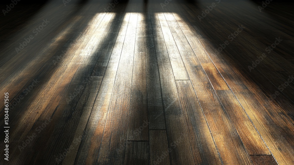 Poster a beam of light shining down, creating sharp edges on the floor with deep shadows extending outward.
