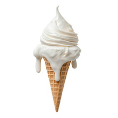 photo of a melting ice cream cone isolated on a white background